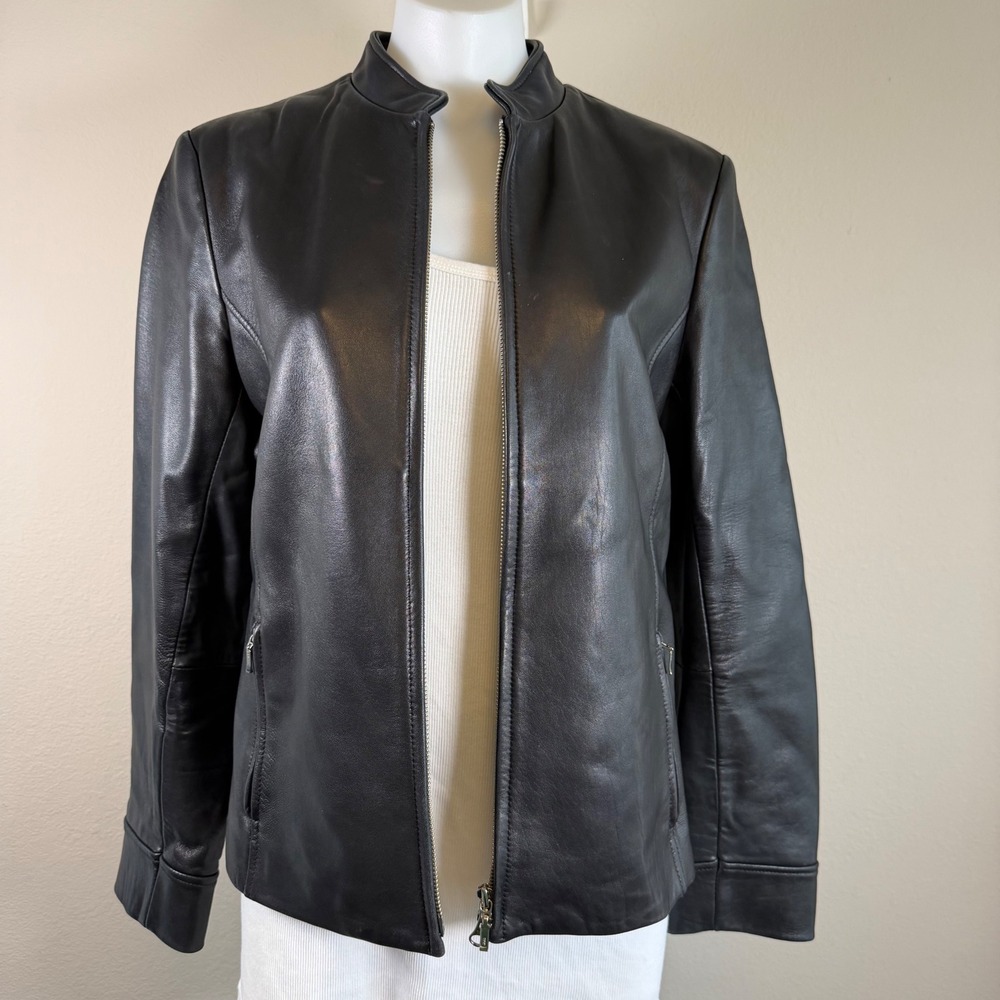 Genuine Leather Jacket Black M Moto Minimalist Biker Classic - Picture 10 of 10